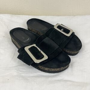 Anthony Veer Clare Suede Slides Womens Size 8.5 Black Leather Buckle